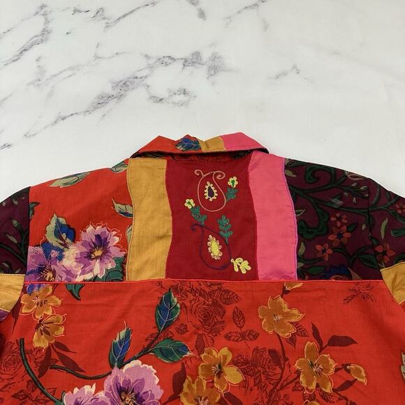 Coldwater Creek Embroidered Jacket Plus Size 1x Red Pink Floral Patchwork - Picture 8 of 11
